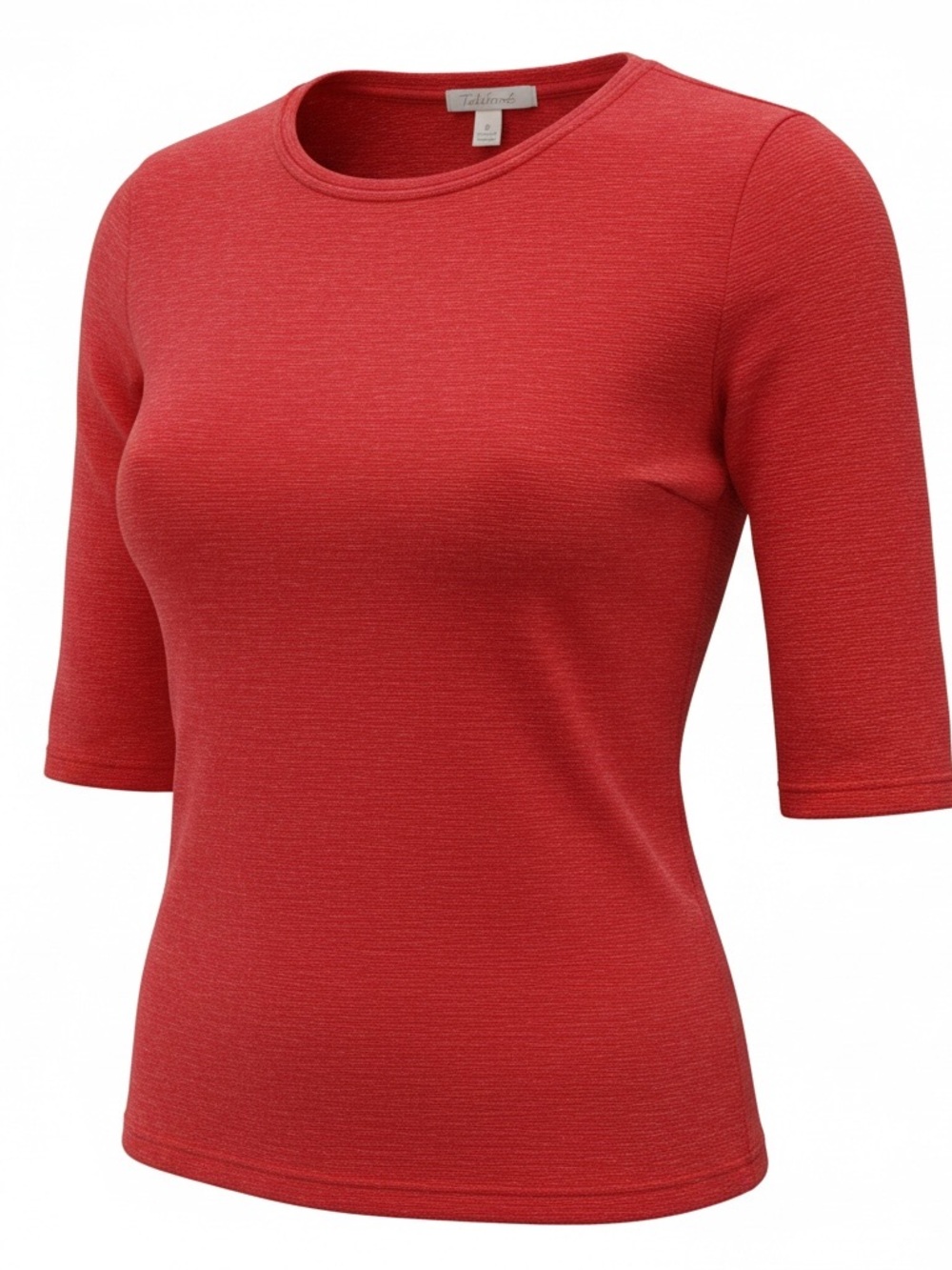 Tristan Red Elbow-Sleeve Crewneck Top